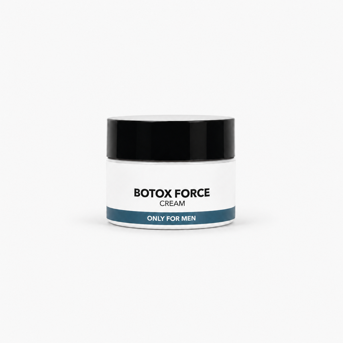 A white cosmetic jar of Botox Force Cream with a black lid and a blue accent band, set against a plain white background.