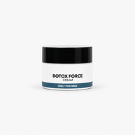 A white cosmetic jar of Botox Force Cream with a black lid and a blue accent band, set against a plain white background.