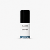 A white and black cosmetic bottle of Beautyka Radiant C Brightening Serum, designed specifically for men, shown on a clean white background.