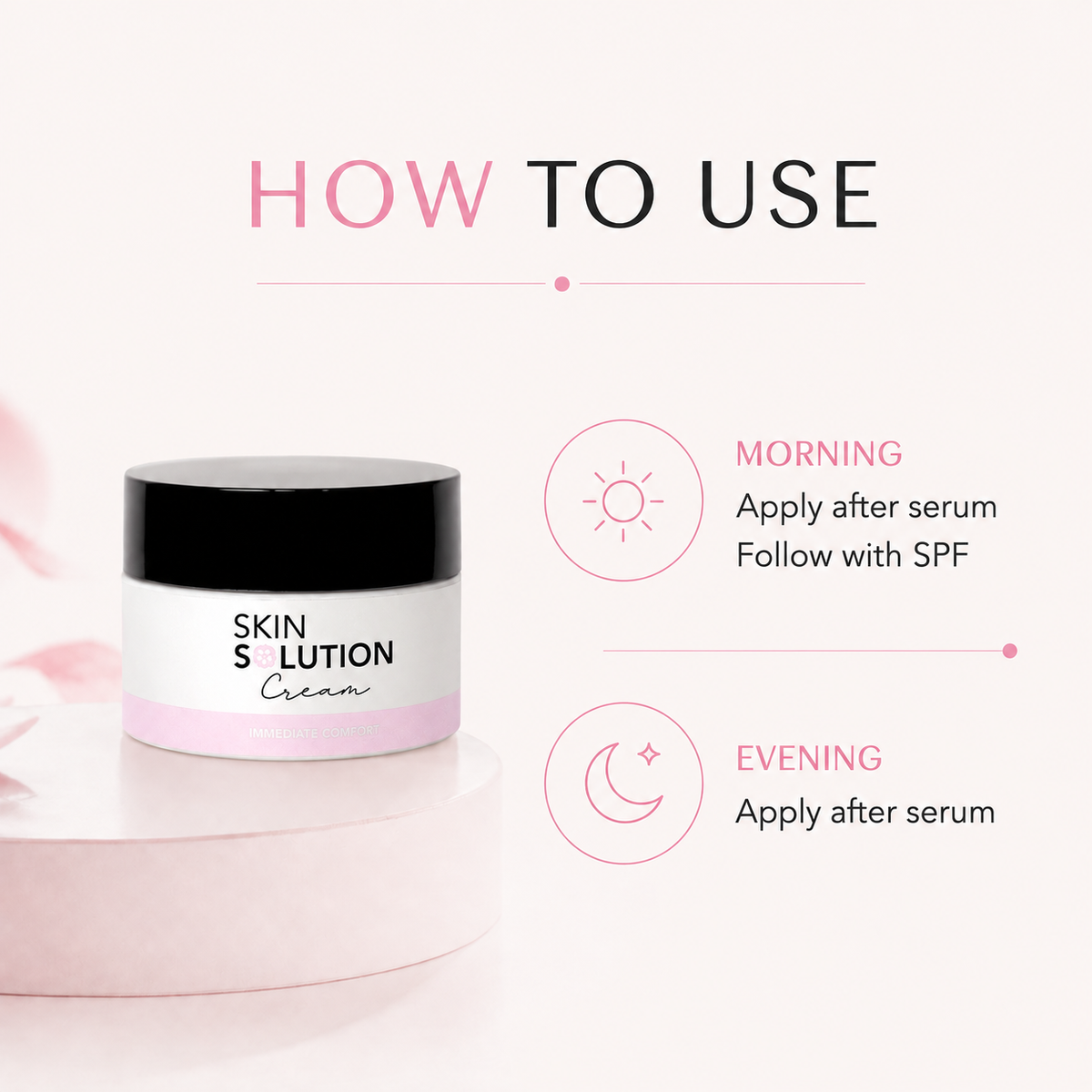 Beautyka Skin Solution Cream on a pale pink background with usage instructions and morning and evening icons.