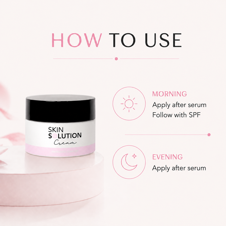 Beautyka Skin Solution Cream on a pale pink background with usage instructions and morning and evening icons.