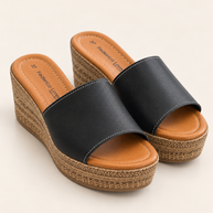 KOAN Federica Lorenzi Black Leather Wedge Slip-On
