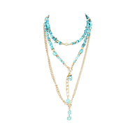 The Dark Layered Turquoise Beaded Necklace with Gold Chain
