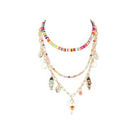 The Dark Colorful Layered Charm Necklace with Evil Eye Heart