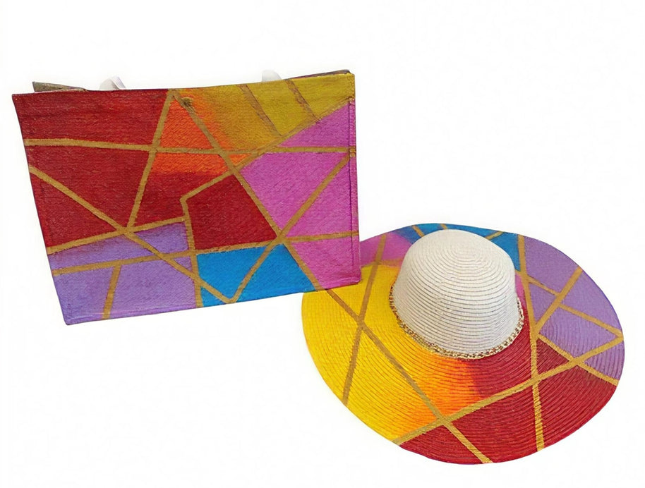 Handi Made Handpainted Multicolor Beach Set – Bag & Hat