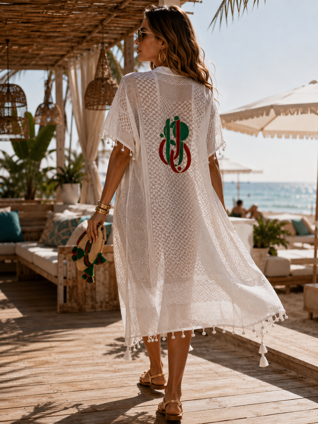 Tendresse Boutique White Knitted Abaya with Lebanon Design