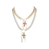 The Dark Mixed Metal Chain Necklace with Cross Charms Gold & Silver Layered Statement
