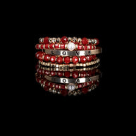 The Dark LOVE Red & Gold Beaded Bracelet Stack Pearl Charm Edition