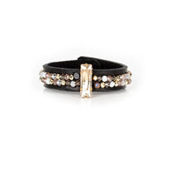 The Dark Black Leather Cuff with Champagne Crystal Bar and Vertical