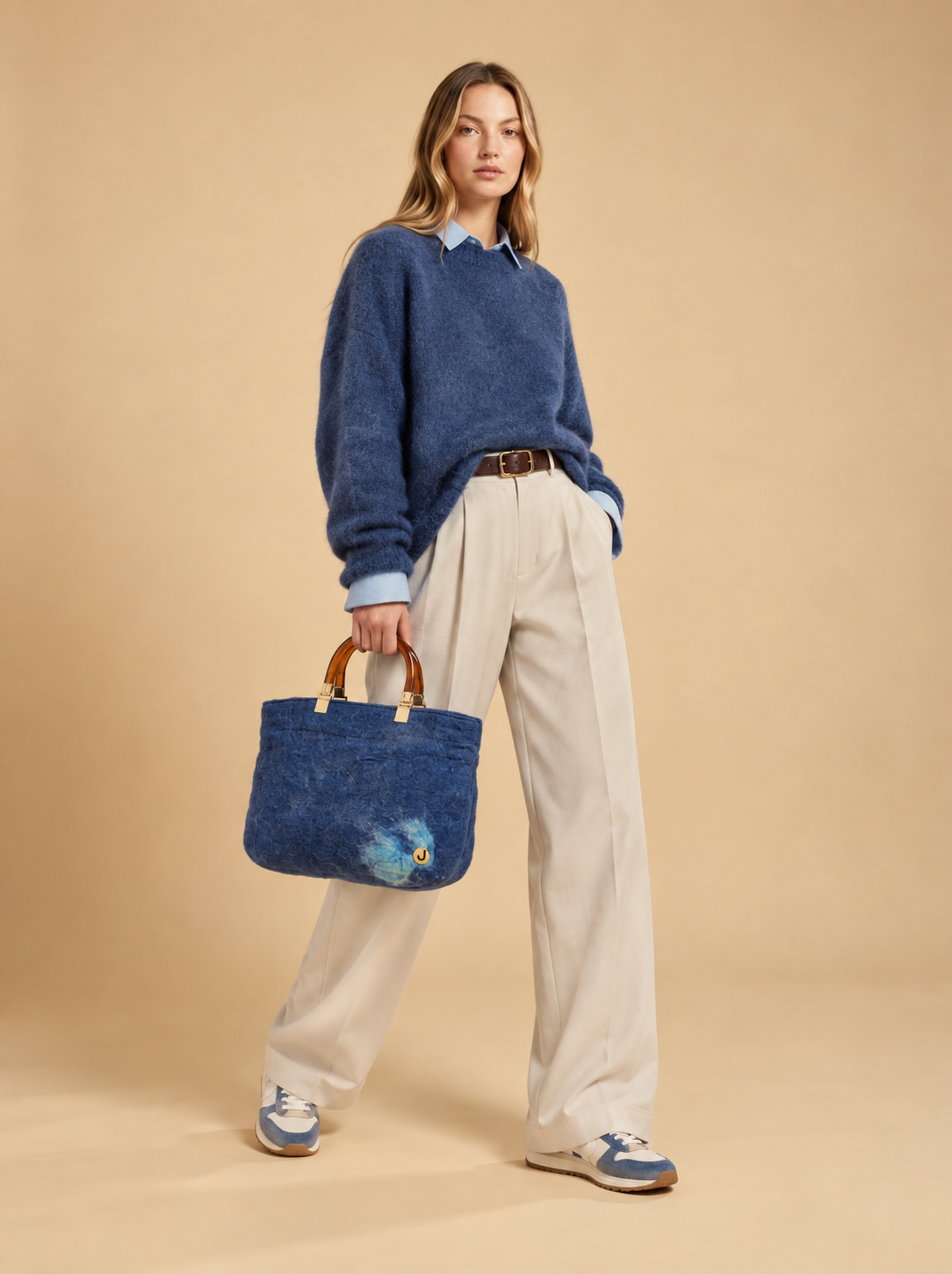 J circle Blue Marine Wet-Felted Bag