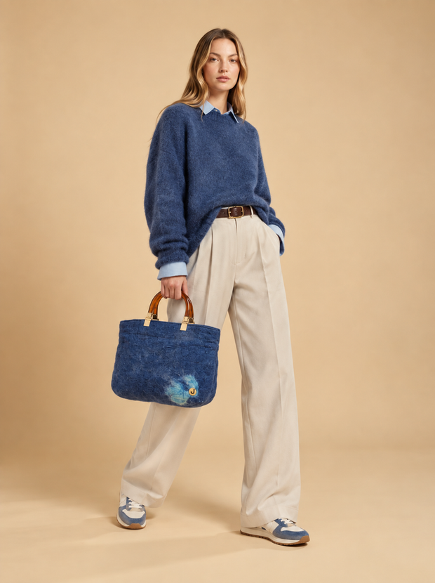 J circle Blue Marine Wet-Felted Bag