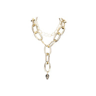 The Dark Gold Chain Necklace with Pearl Accent & Crystal Drop