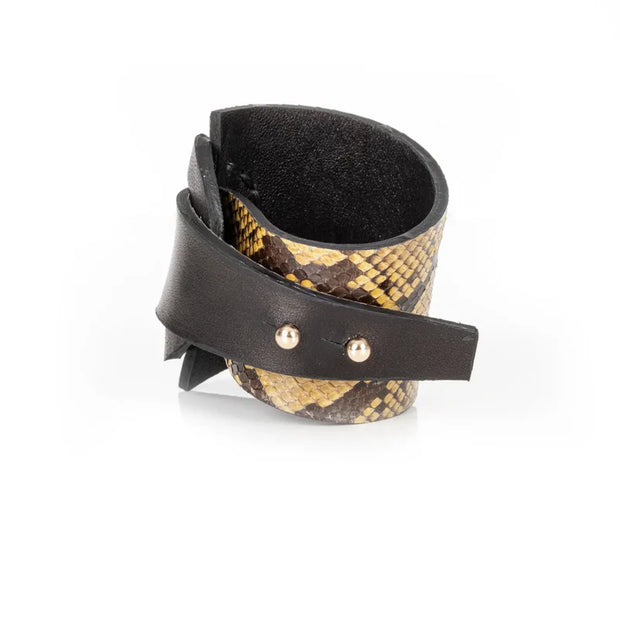 The Dark Python Leather Wrap Bracelet Gold Scale & Black