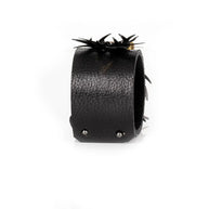 The Dark Black Leather Cuff with Faceted Crystal and Sculptural Metal