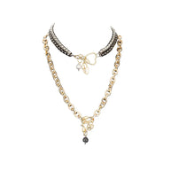 The Dark Mixed Metal Chain Necklace with Lock & Charms