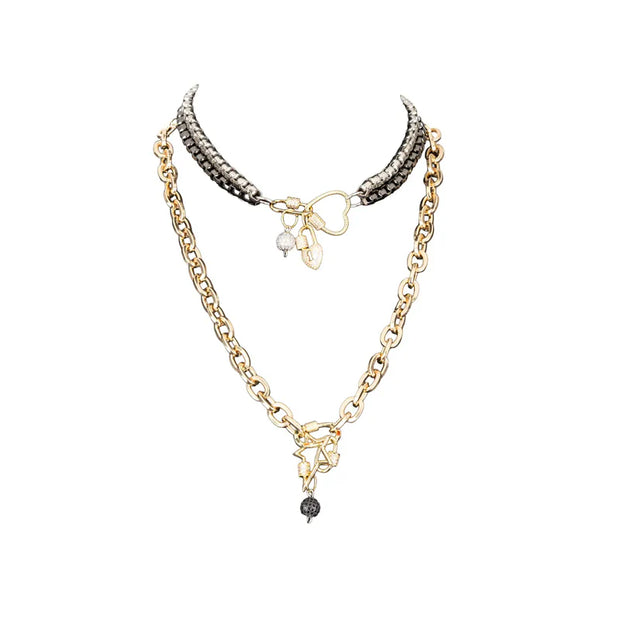 The Dark Mixed Metal Chain Necklace with Lock & Charms