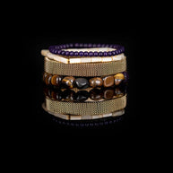 The Dark Amethyst Tiger Eye & Gold Mesh Bracelet Stack