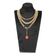 The Dark Layered Gold Chain Necklace with Red Enamel Charm