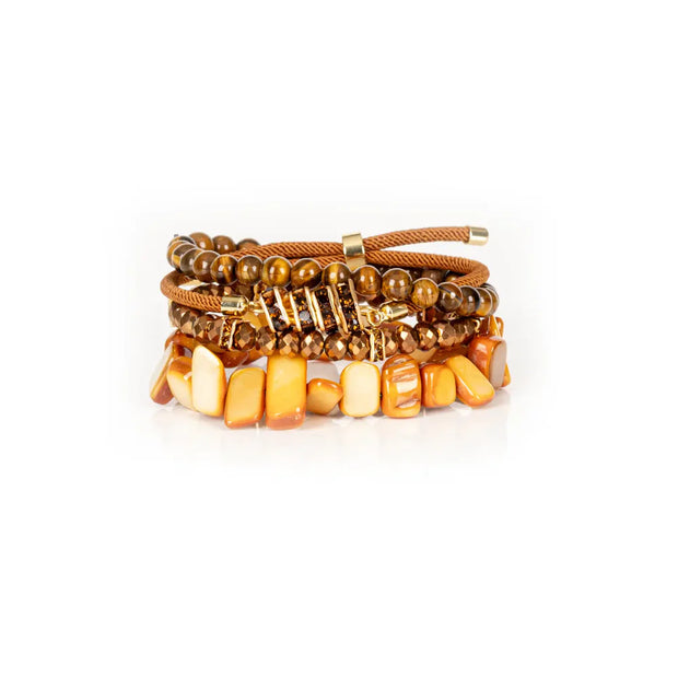 The Dark The Golden Ember Brown & Amber Stone Layered Bracelet Set