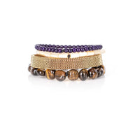 The Dark Amethyst Tiger Eye & Gold Mesh Bracelet Stack