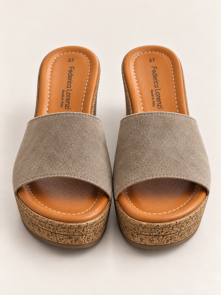 KOAN Federica Lorenzi Taupe Suede Wedge Slip-On
