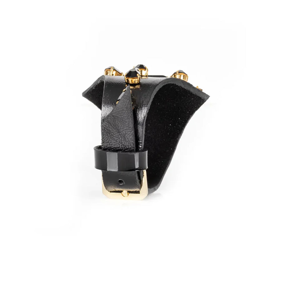 The Dark Black Obsidian Leather Cuff Bracelet