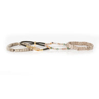 The Dark Pavé Lock Multi-Layer Beaded Bracelet Stack Sand & Olive