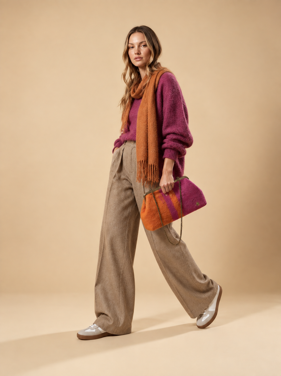 J circle Fushorange Wet-Felted Clutch