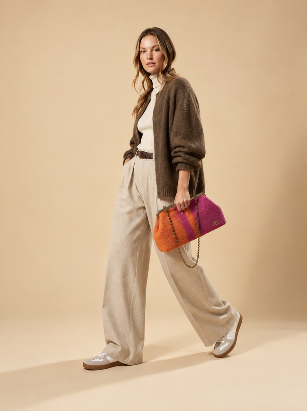 J circle Fushorange Wet-Felted Clutch