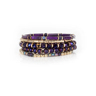 The Dark Midnight Amethyst Crystal Bracelet Stack Deep Purple & Gold Sale price