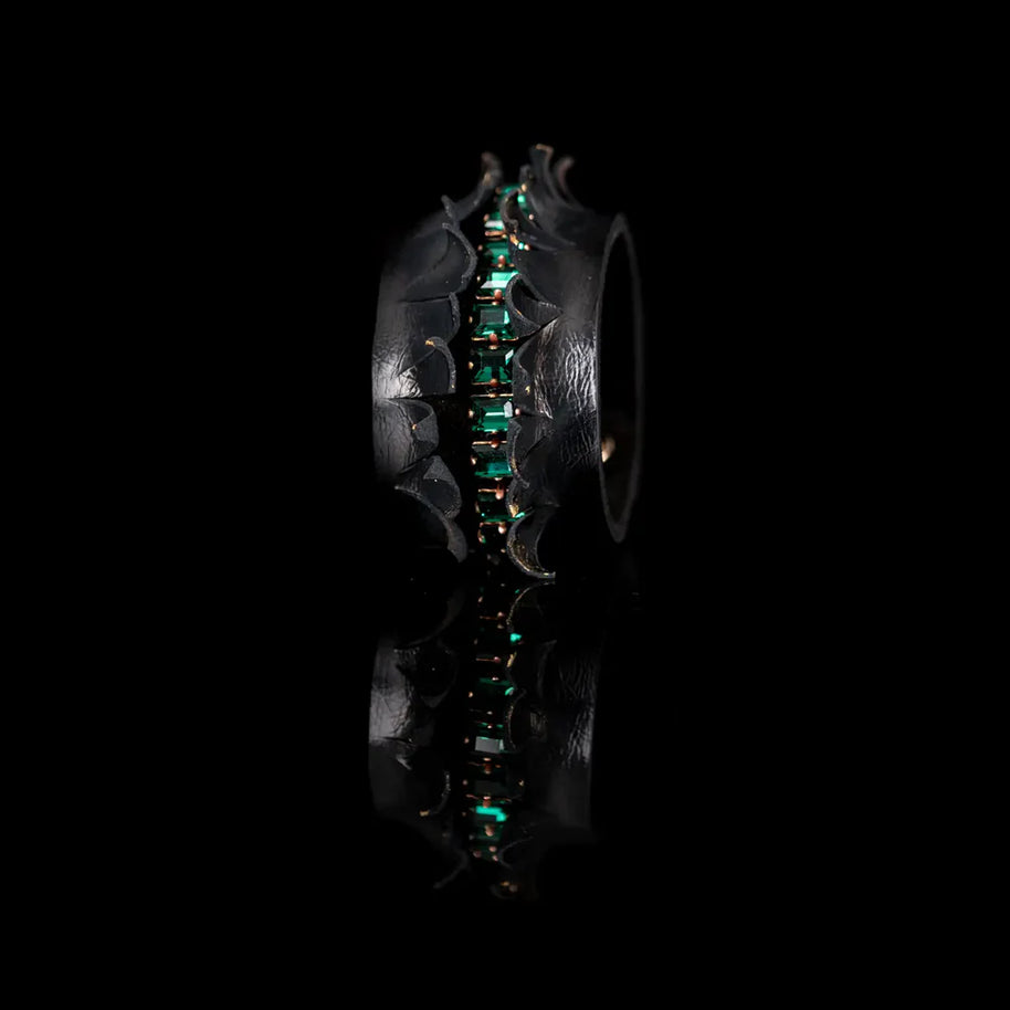 The Dark Emerald Dominion Sculpted Leather Cuff