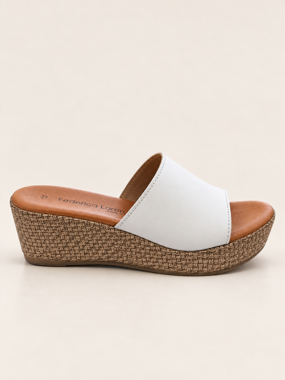 KOAN Federica Lorenzi White Leather Wedge Slip-On