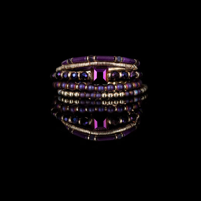 The Dark Midnight Amethyst Crystal Bracelet Stack Deep Purple & Gold Sale price