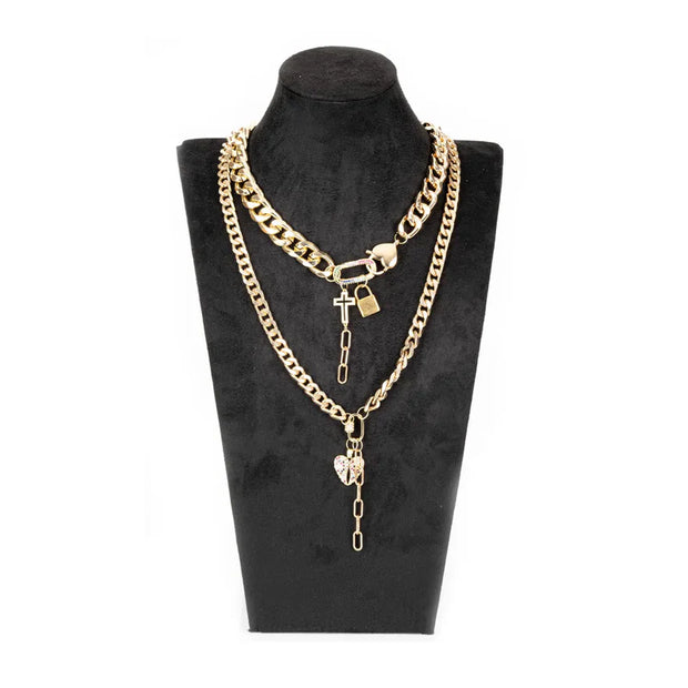 The Dark Layered Gold Chain Necklace with Charms