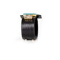 The Dark Black Leather Cuff with Blue & Champagne Crystals