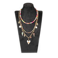 The Dark Colorful Layered Charm Necklace with Evil Eye Heart
