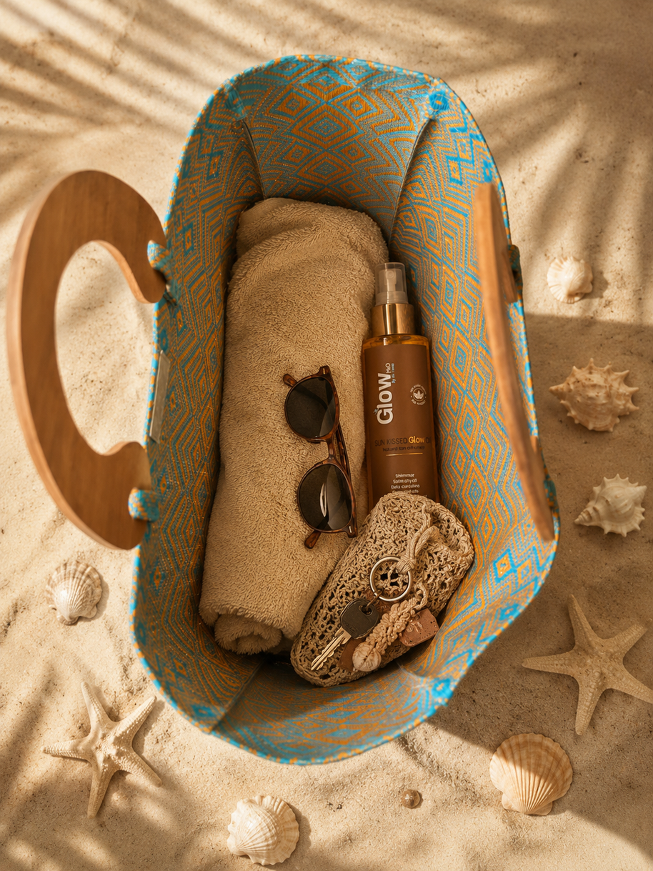 By Rita Raphael Handmade Beach Bag — Turquoise/Orange, Orange/Fushia & Beige
