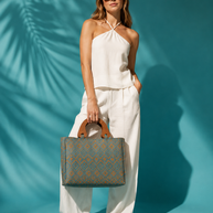 By Rita Raphael Handmade Beach Bag — Turquoise/Orange, Orange/Fushia & Beige