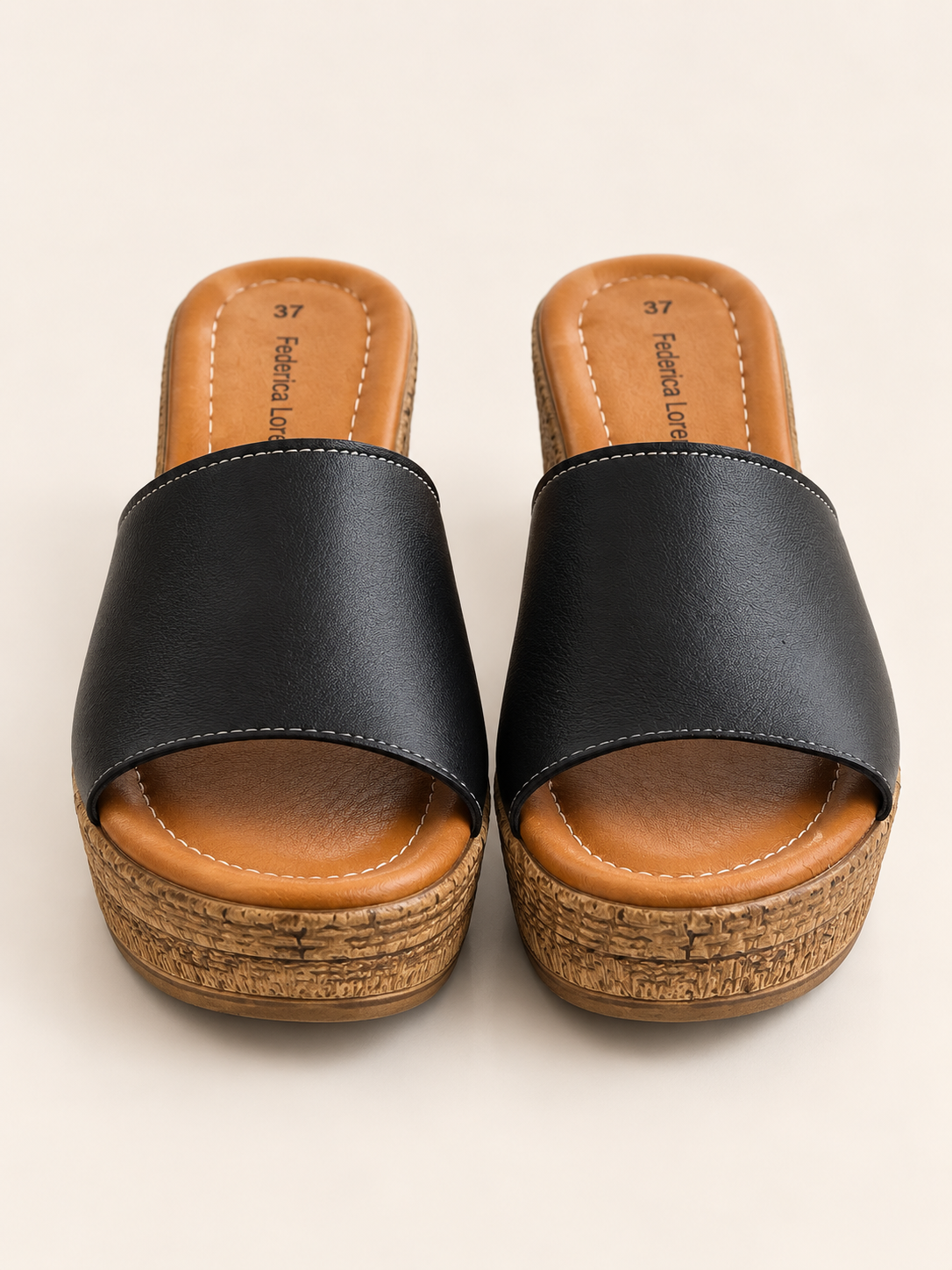 KOAN Federica Lorenzi Black Leather Wedge Slip-On