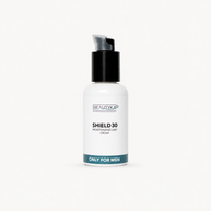 A white pump bottle of Beautyka Shield 30 Moisturizing Cream with a black pump and a teal accent band at the bottom, set against a plain white background.