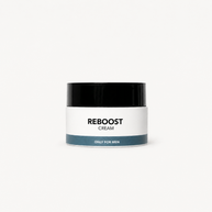 A small cosmetic jar labeled 'REBOOST CREAM' and 'ONLY FOR MEN' on a clean white background.