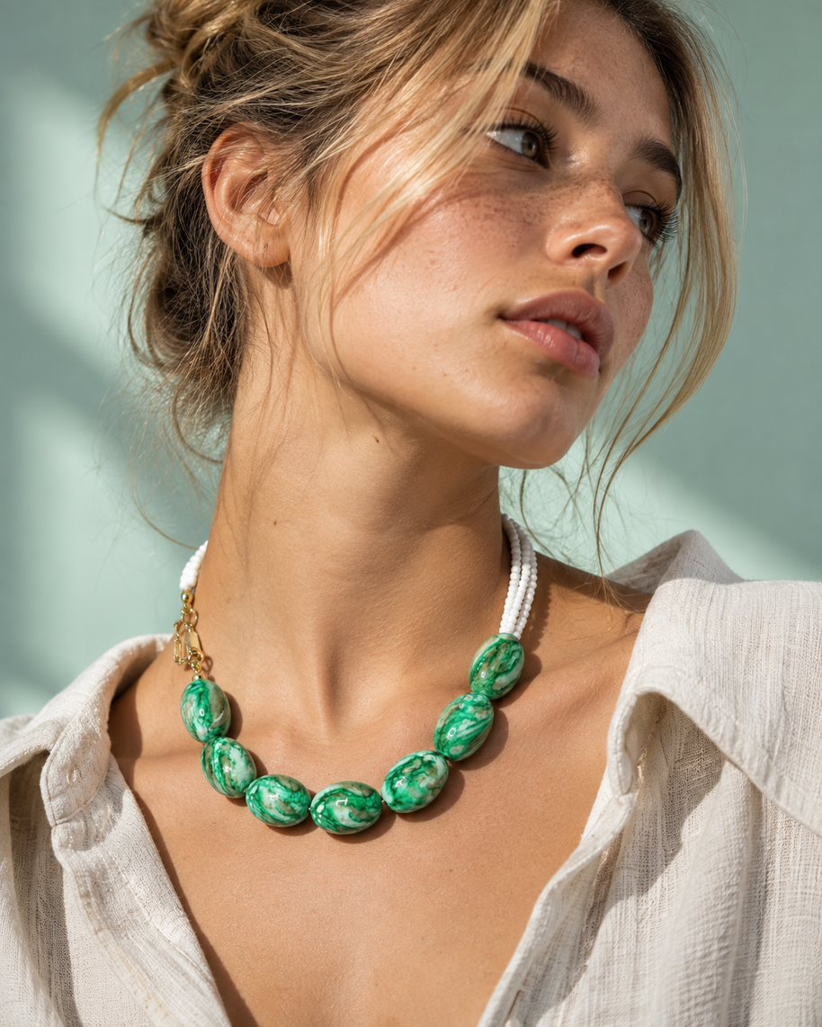 Yellow Elephant Green Blossom Choker