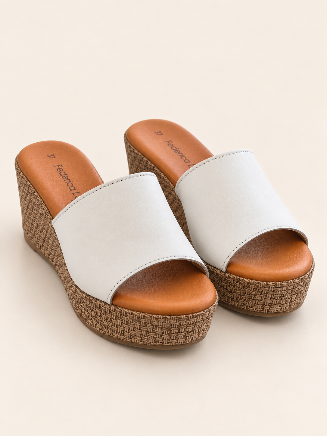 KOAN Federica Lorenzi White Leather Wedge Slip-On