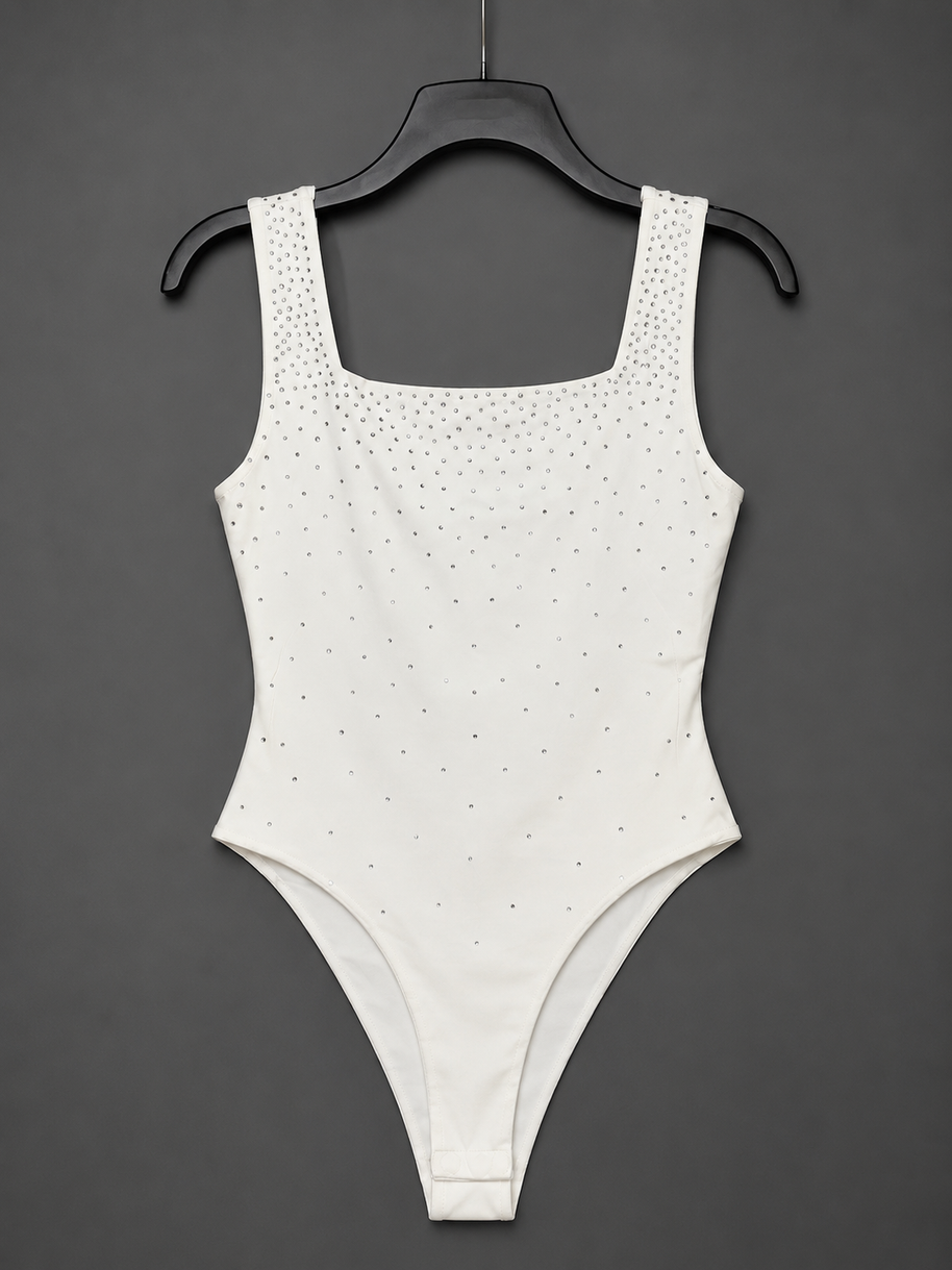 Tendresse Boutique White Rhinestone Bodysuit