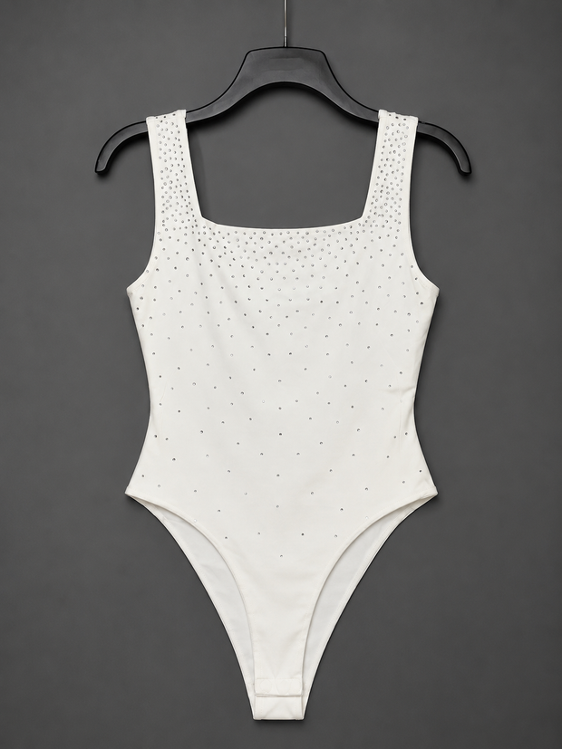Tendresse Boutique White Rhinestone Bodysuit