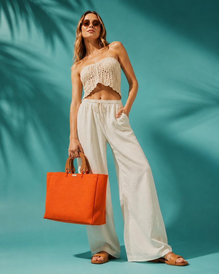 By Rita Raphael Handmade Beach Bag — Orange, Fushia & Yellow