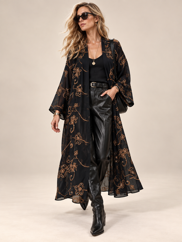 By Rita Raphael Embroidered Black Kaftan