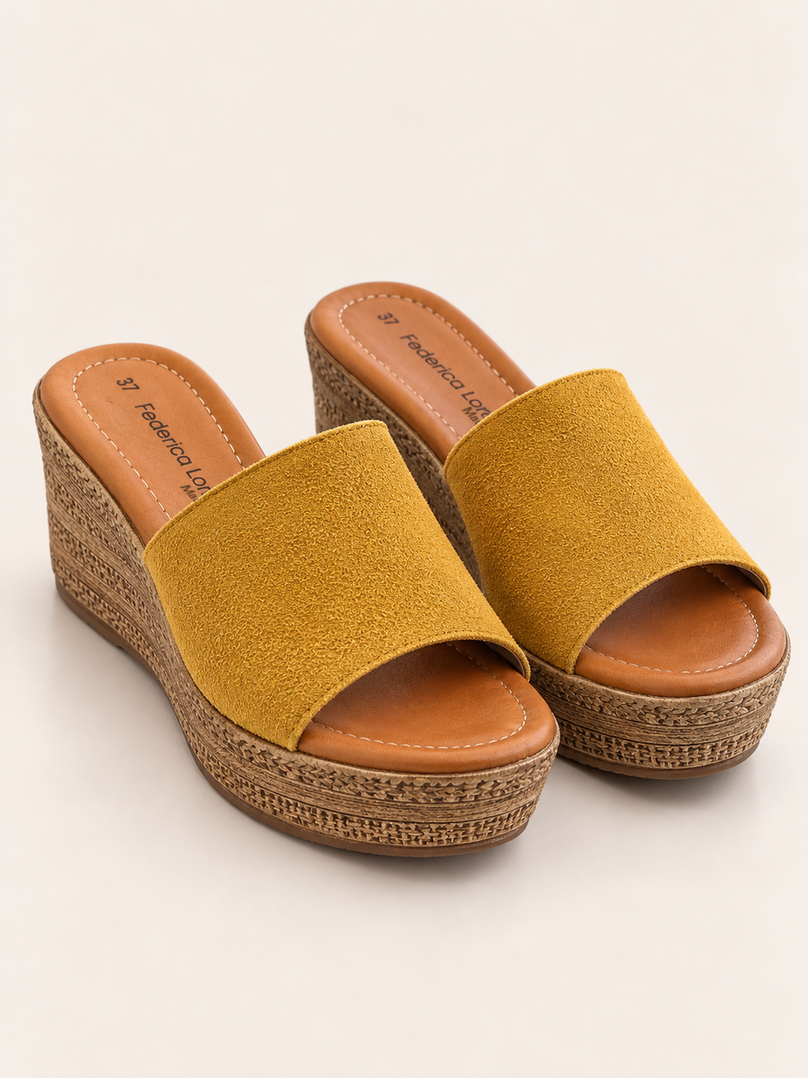 KOAN Federica Lorenzi Ochre Suede Wedge Slip-On