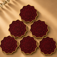 Antique Arch Handmade Porcelain Coasters – Burgundy & Gold (Set of 6)