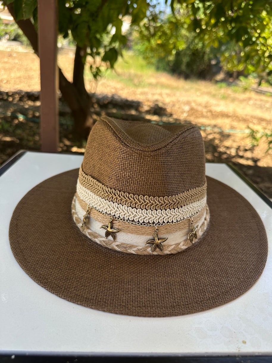 By Rita Raphael Brown Starfish Charm Straw Hat